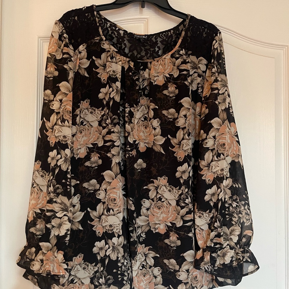 Floral Black and Cream Women's Top